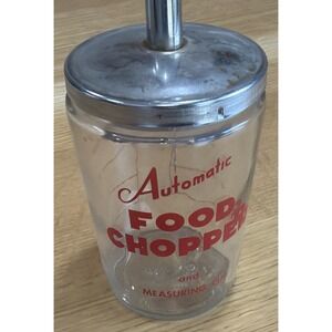 Vintage Hazel Atlas Food Nut Chopper Red Wood Handle Glass Measuring Cup